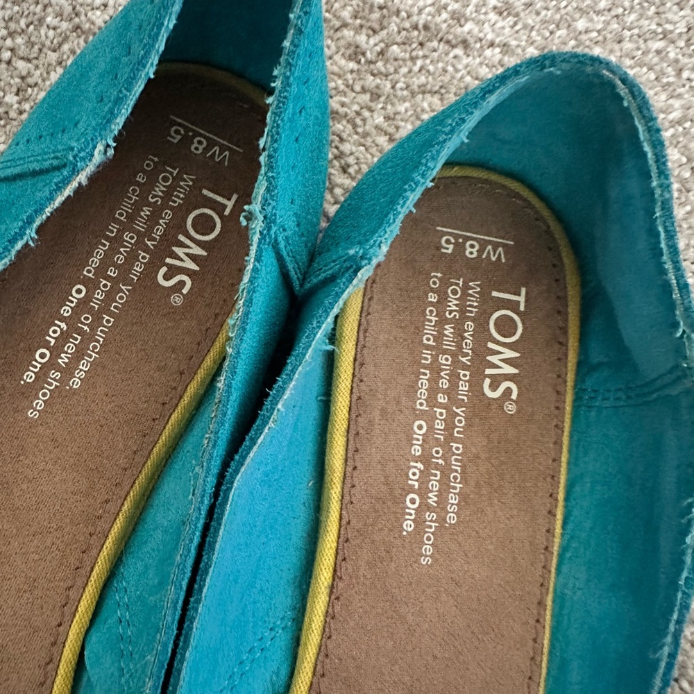 TOMS Teal Suede Perforated Alpargata Flats - Picture 2 of 5